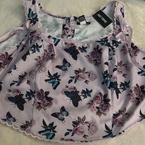 Hot Topic Women's Camisole with Floral and Butterfly Design - Light Purple